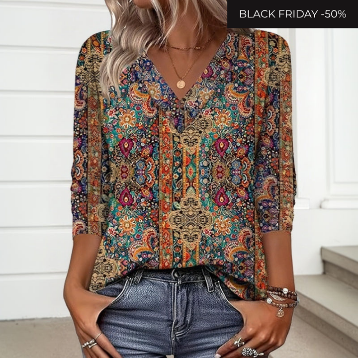 Amandine | T-Shirt À Imprimé Ethnique Vintage