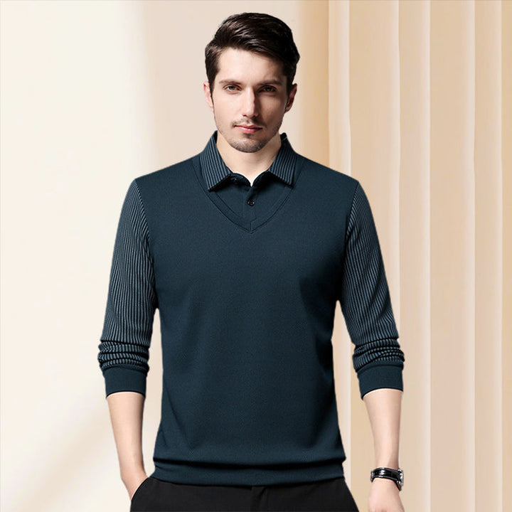 Ethan | Chemise à col rayé – ensemble 2 pièces coton confortable