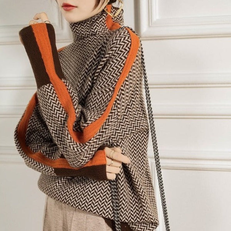 Pull à col roulé à rayures contrastantes