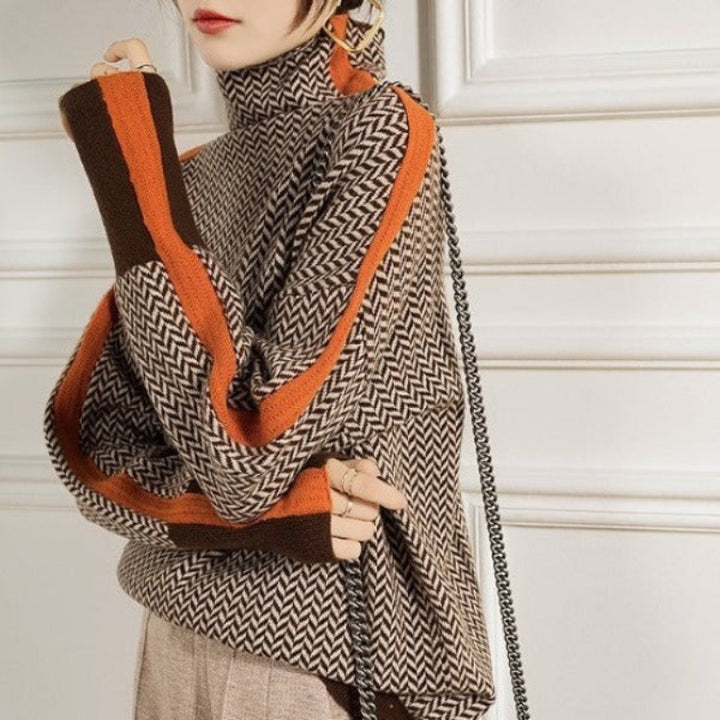 Pull à col roulé à rayures contrastantes