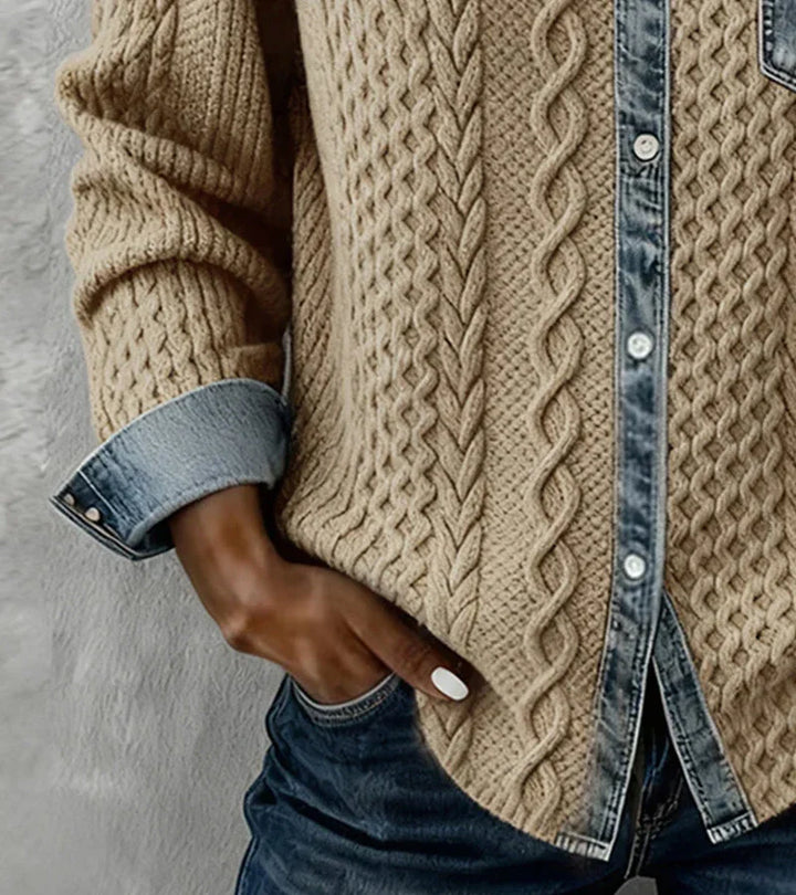 Ambra | Top en maille patchwork avec détails en denim